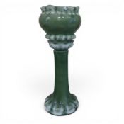 Jardiniere and Pedestal Set presented with foliate decoration on vibrant green ground, Victorian era
