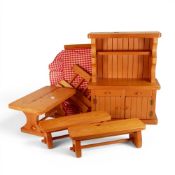 Apprentice pieces of Pine Furniture to include:- Pine dresser, kitchen table with two benches also a