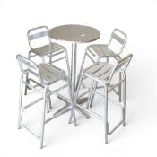 Bolero Poseur table featuring stainless steel top with four leg pedestal base, together with four