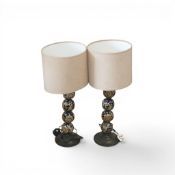 A pair of modern stacked ball table lamps, with multi-sphere patterned base. (Hei. with shade: 69.