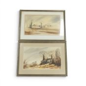 Signed Gordon Dale framed landscape watercolour paintings titled 'Old Railway Fencing' & 'Farm