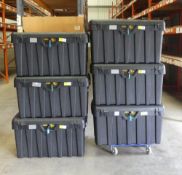 A collection of six large storage containers, lockable, with individual keys. Courier/Collection