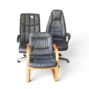 Two high back executive chairs with black leather JP Holstory, together with black faux leather