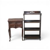 Victorian style side table featuring ornate hinged top & red felt lined storage compartment,