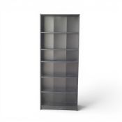Ikea Billy bookcases featuring adjustable shelves, in a black finish. (H: 202cm x W: 80cm x D: 27.