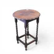 Oak barley twist side table. (H: 72cm x D: 50cm)