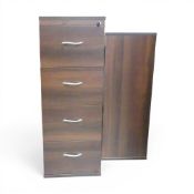 Walnut-finish executive filing cabinet, featuring four drawers, together with two, walnut-finish