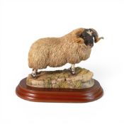 A Border Fine Arts Model, 'Black Faced', on a wooden plinth, height 12 cm, with box.