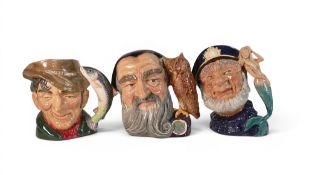 Three Royal Doulton Character Jugs to include Merlin D6529, Old Salt D6551 & The Poacher D6429,