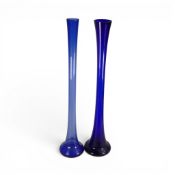 Two Long necked Cobalt glass floor vases, of similar form, tallest height 80cm. (2)