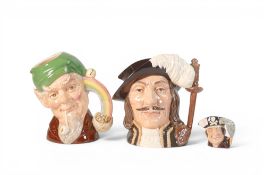 Three Royal Doulton Character jugs to include Leprechaun D 6847, Athos D 6439 &a Small size Long