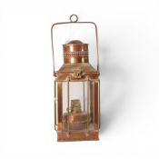 A Copper & Brass ships Lantern, burner lamp inside, heoght 48cm to top of handle, in good