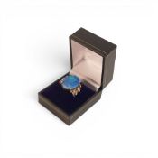 18ct and platinum set large Australian black opal doublet & diamonds ring, size M, from a USA
