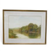 John Sinclair (1872-1922), framed watercolour depicting landscape with cows drinking from a river.