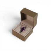 Amethyst & diamond .950 platinum set Lorique pendant, a large stone 18mm x 12mm, 11.20 cts., and a