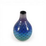 Sally Tuffin Dennis Chinaworks Vase, (2013) Fish Scale design in ombre graduated colour in blues,