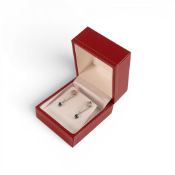 Platinum & blue topaz cabouchon cut set earrings, 21mm high, 1.44g