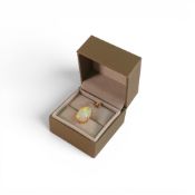 Opal (10.84ct) & diamond set 18ct yellow gold pendant by Lorique. 35mm overall height, 5.8g.