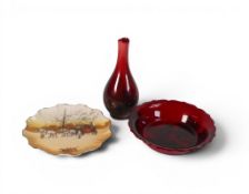 Three pieces of Royal Doulton to include a Veined Flambe vase1612, A Flambe bowl with a fluted rim