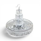 A Ceiling Chandelier French Style With Crystal Type Circular Droplets On A Silver Tone Frame With