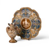 19th century Austrian pottery, Schutz Blansko Majolica wall plate, featuring intricate teal and