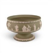 A Wedgwood sage green Jaswerware Footed Sacrifice bowl, height 13cm , diameter 20.5cm.