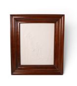 A Porcelain Lithophane Panel mounted in a Wooden box frame, panel features two Females, with one