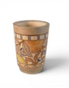 A Bursley Ware vase decorated in a fruit pattern , designed by Charlotte Rhead , height 15cm. chip