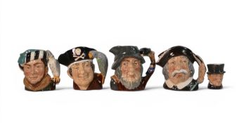 Five small Royal Doulton Character Jugs to include Long John Silver D6386, Rip Van Winkle D6463, The