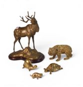 A Group of Brass animals to include a Stag, a Bear, 2 Turtles and a Badger.