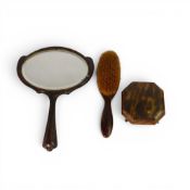 Three Bakelite dressing table items, to include a Mirror Brush & trinket/ jewellery box