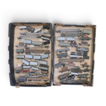 A large quantity of OO gauge goods vans, wagons and large low wagons mainly in LMS livery. In