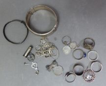 A collection of silver jewellery, including rings, necklaces, bracelet, earrings, charm, etc 69.6g.