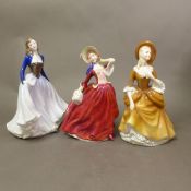 Royal Doulton lady figures Happy Anniversary Blue HN4604, Sandra HN2275 & Autumn Breezes HN1834 (3)