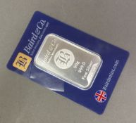Baird & Co 999.0 fine silver bar, 50 g, sealed in original packaging.