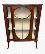 An inlaid mahogany display cabinet on Queen Anne legs. 106cm W x 152cm H.