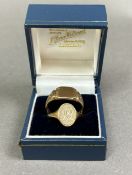 Two 9ct gold signet rings, sizes T and W, combined 12.9g