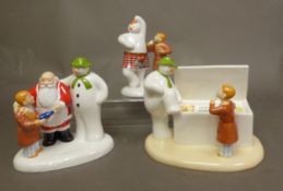 Three boxed Coalport Characters The Snowman figurines Highland Fling, The Special Gift and Time to