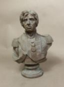 A bronzed resin portrait bust of Vice Admiral Horatio Nelson, inscribed 'FREDERICKS' to the rear,