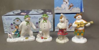 Four boxed John Beswick The Snowman & The Snowman and the Snowdog figures, Snowman in a Kilt