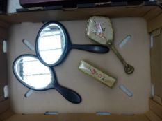 Two mid-century ladies dressing table hair brushes, together with two early 20th-century ebonised