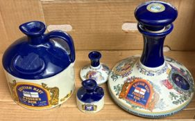 Wade British Navy Pussers Rum 1L decanter, 50ml decanter, 1L flagon and a 50ml flagon (empty)(4).