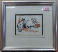 Original Louis Wain (1860-1939) pen and ink drawing of cats, framed, overall size 35cm x 32cm.