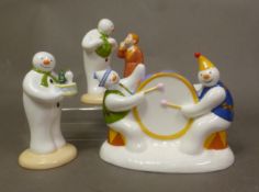 Three boxed Coalport Characters The Snowman figurines Lets Make Some Noise, Snowman's Surprise and