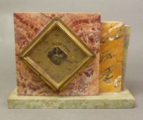 French Art Deco onyx and marble freestanding barometer, width 23cm.