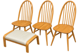 Three Ercol blonde Windsor Quaker bentwood high-back dining chairs, together with an Ikea