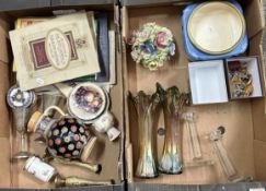 Mixed collection of items to include a pair of carnival glass vases, Art Deco bowl, silver-plated