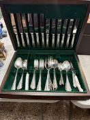 A George Butler of Sheffield EPNS canteen of cutlery set in mahogany case.