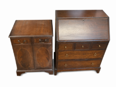 A reproduction mahogany record player / HiFi cabinet together with a Stag Minstrel Mahogany bureau