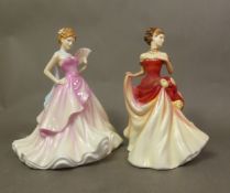 Royal Doulton Pretty Ladies series figures Summer Ball HN5464 and Autumn Ball HN5465 (2).